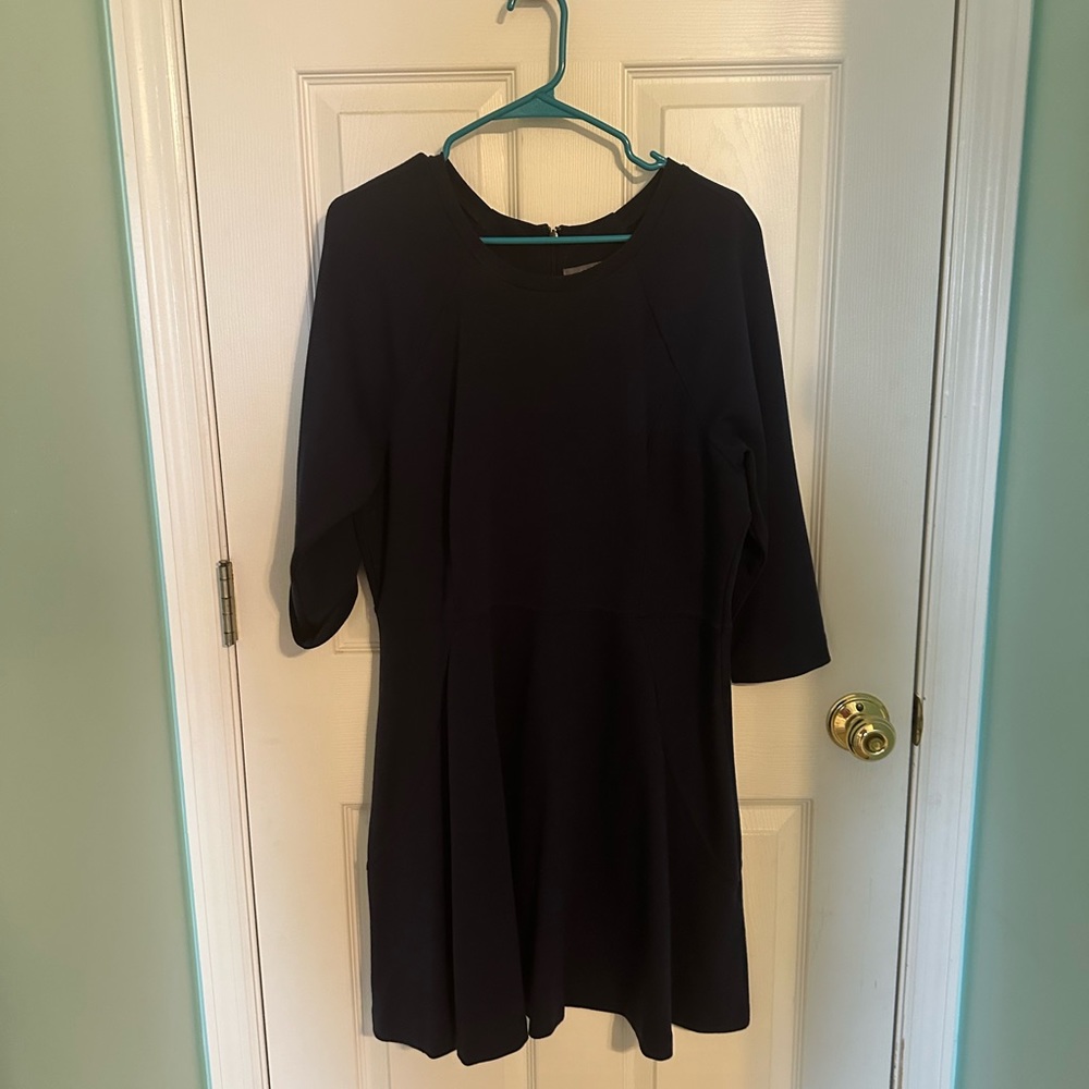 Navy 3/4 Sleeve Dress with Flare Skirt